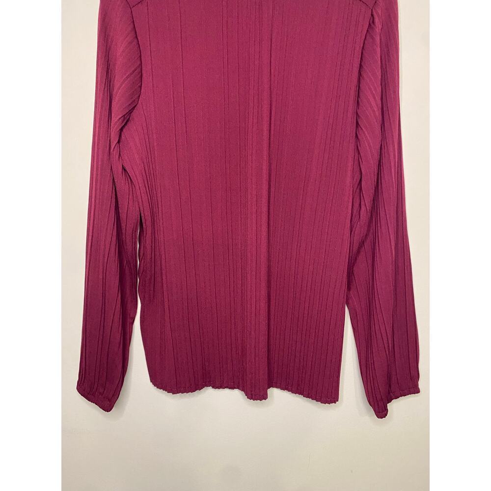 New Adrianna Papell Magenta Blouse Solid Knit Long Bubble Sleeve Tie Festival M - Picture 11 of 12